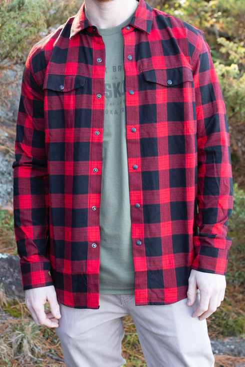 Flannel Red And Black Button Down Shirt Red Long Sleeve Plaid